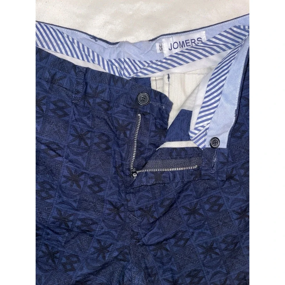 Jomers Mens 35 Navy Blue Chino Shorts Preppy Geometric Print Navy Blue